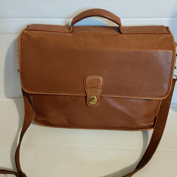 VINTAGE COACH TANNED COWHIDE LEATHER LAP-TOP BRIEFCASE /BUSINESS SHOULDER BAG - Picture 1 of 13